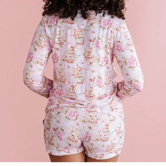 Bums & Roses NATURAL BAMBOO Collar Shirt & Shorts Set hunny bunny pajamas large - Picture 2 of 13